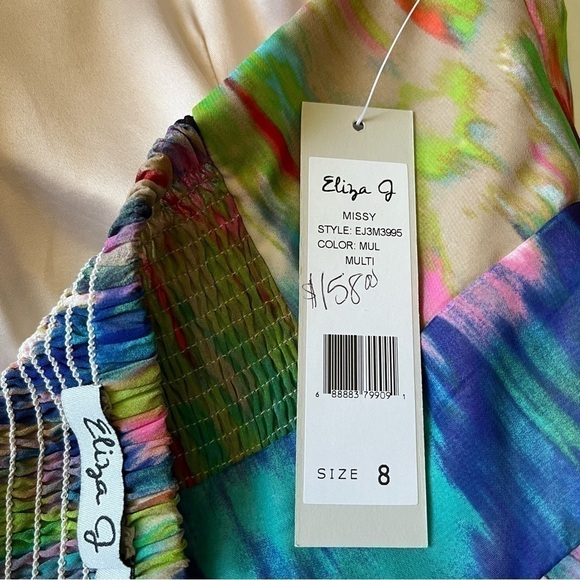Eliza J Maxi Dress High Neck Halter Tie Rainbow Tie Dye 8 - Picture 5 of 13